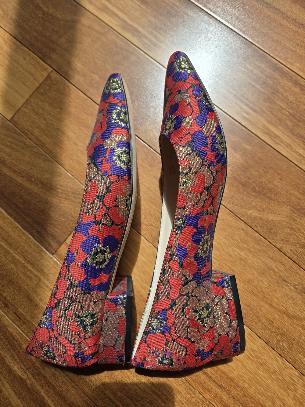 Cole Haan Red, Purple & Gold Floral Pointed Toe Flats - Picture 3 of 6